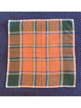 Vintage Plaid Pocket Square Handkerchief 12” Square